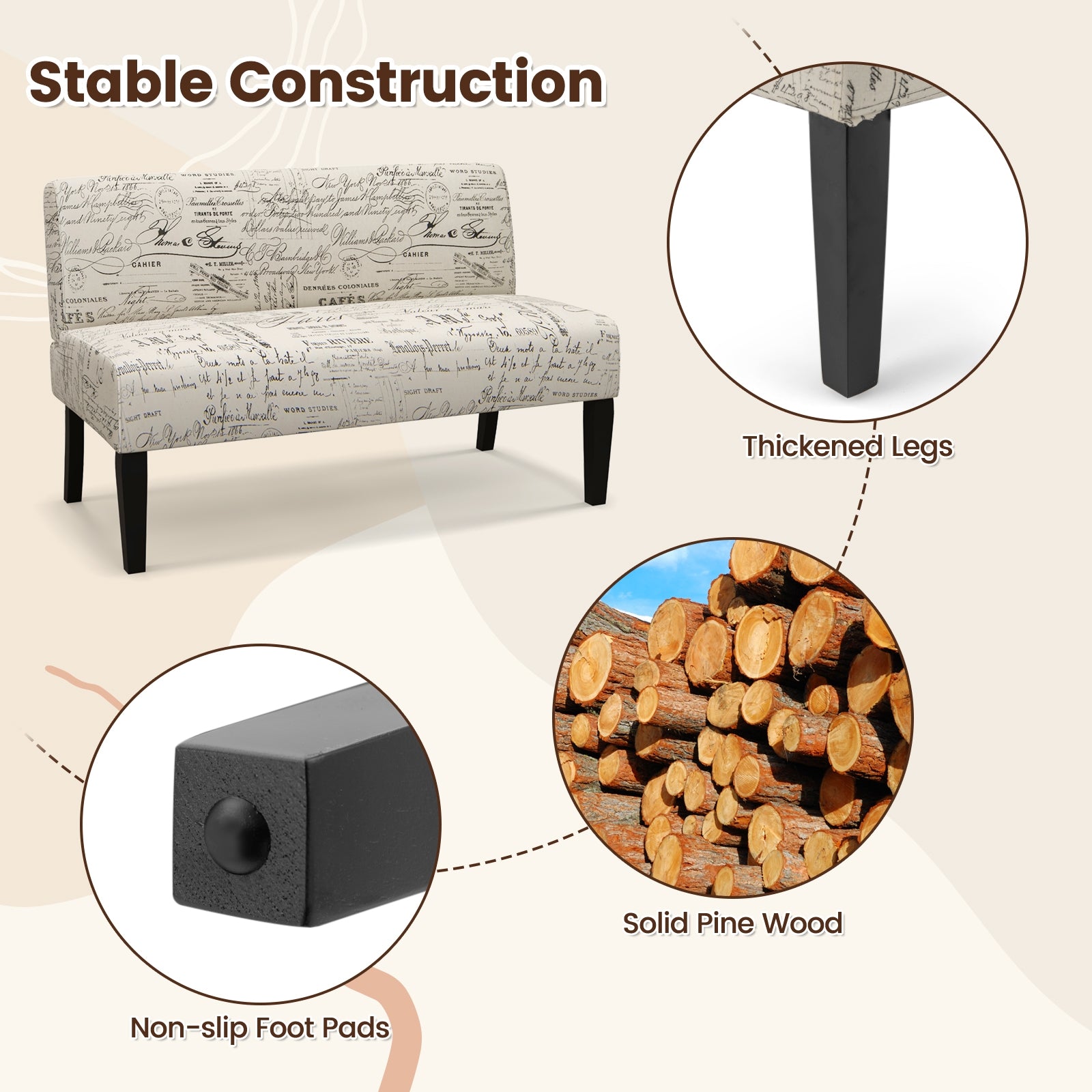 Wooden Leg Armless Loveseat Sofa for Living Room, White Accent Chairs at Gallery Canada