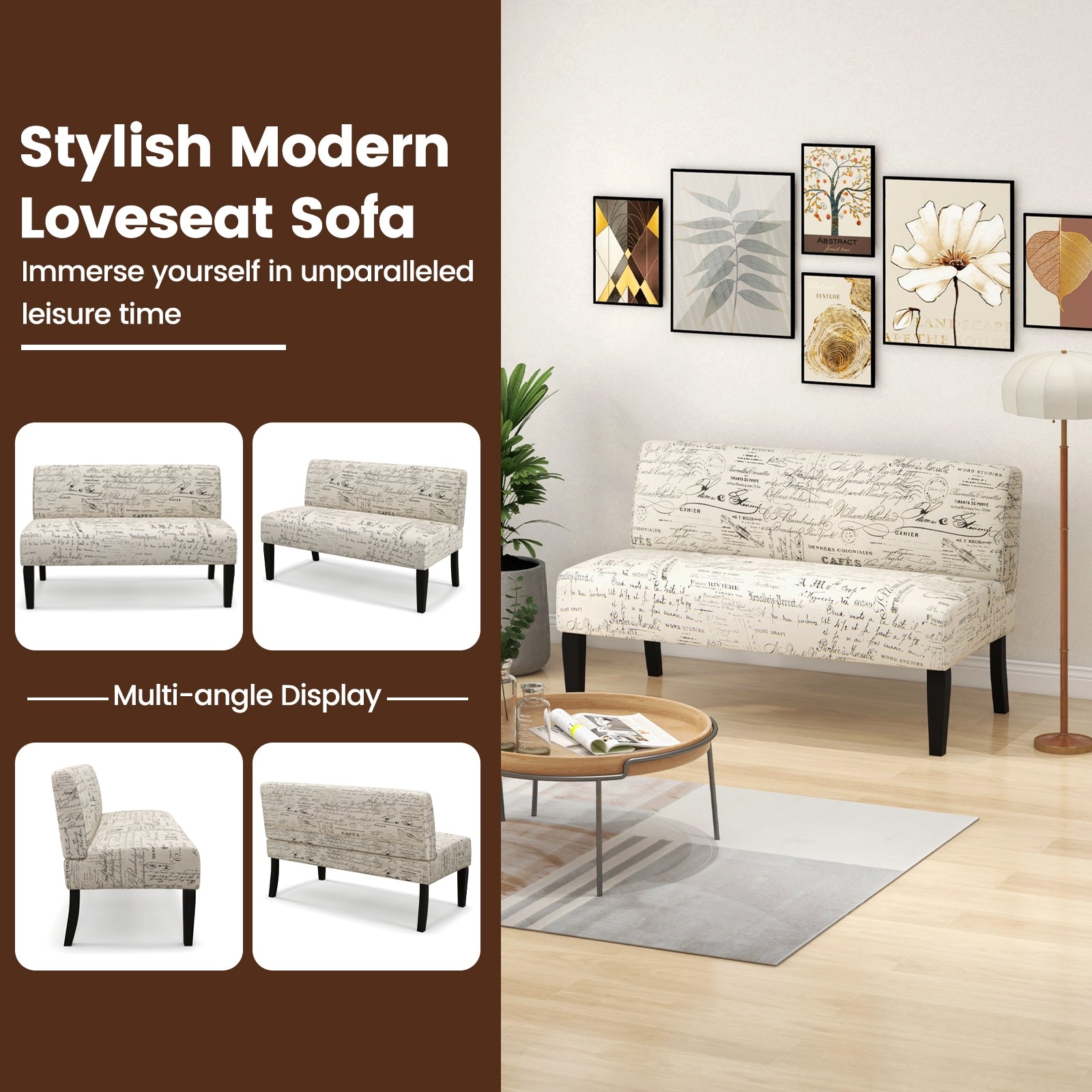 Wooden Leg Armless Loveseat Sofa for Living Room, White Accent Chairs at Gallery Canada