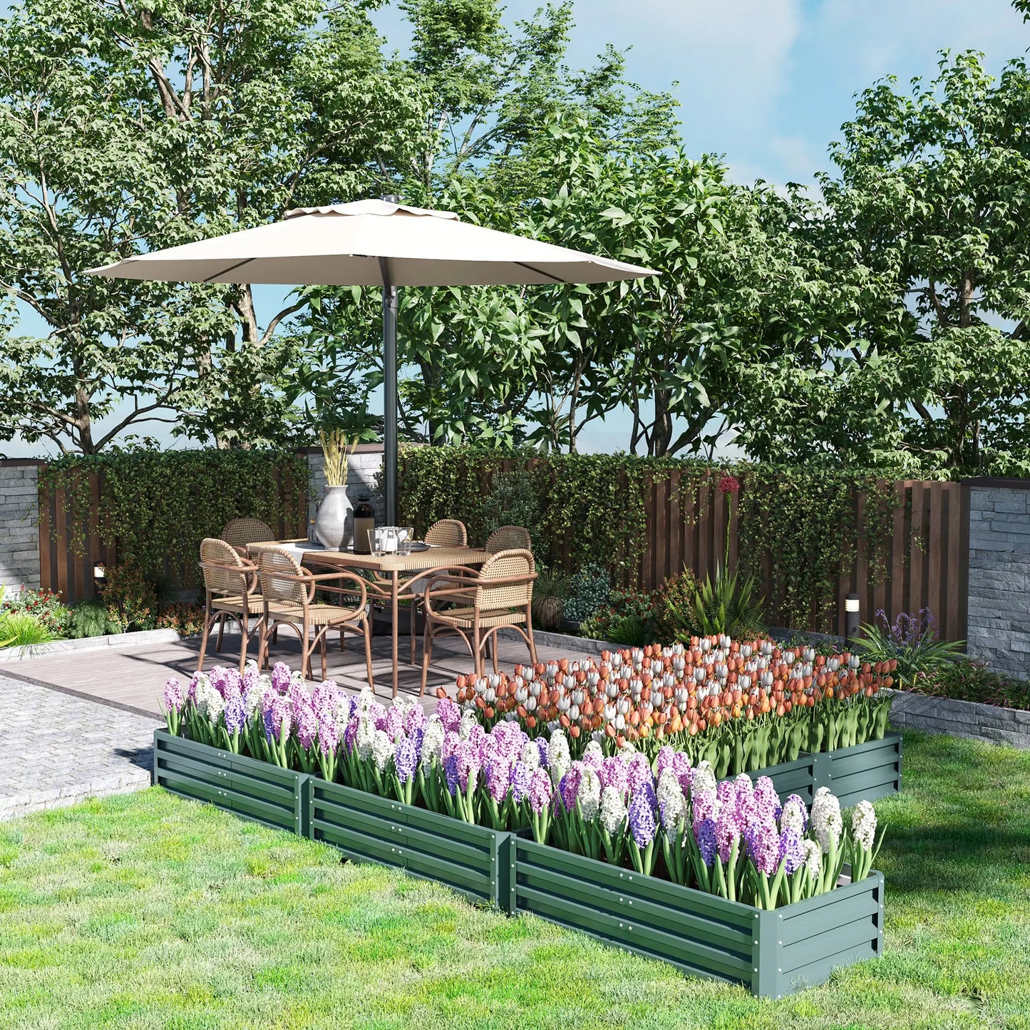 Steel Raised Garden Bed, Set of 5, 8x8x1ft, Green Galvanized Planter Boxes at Gallery Canada