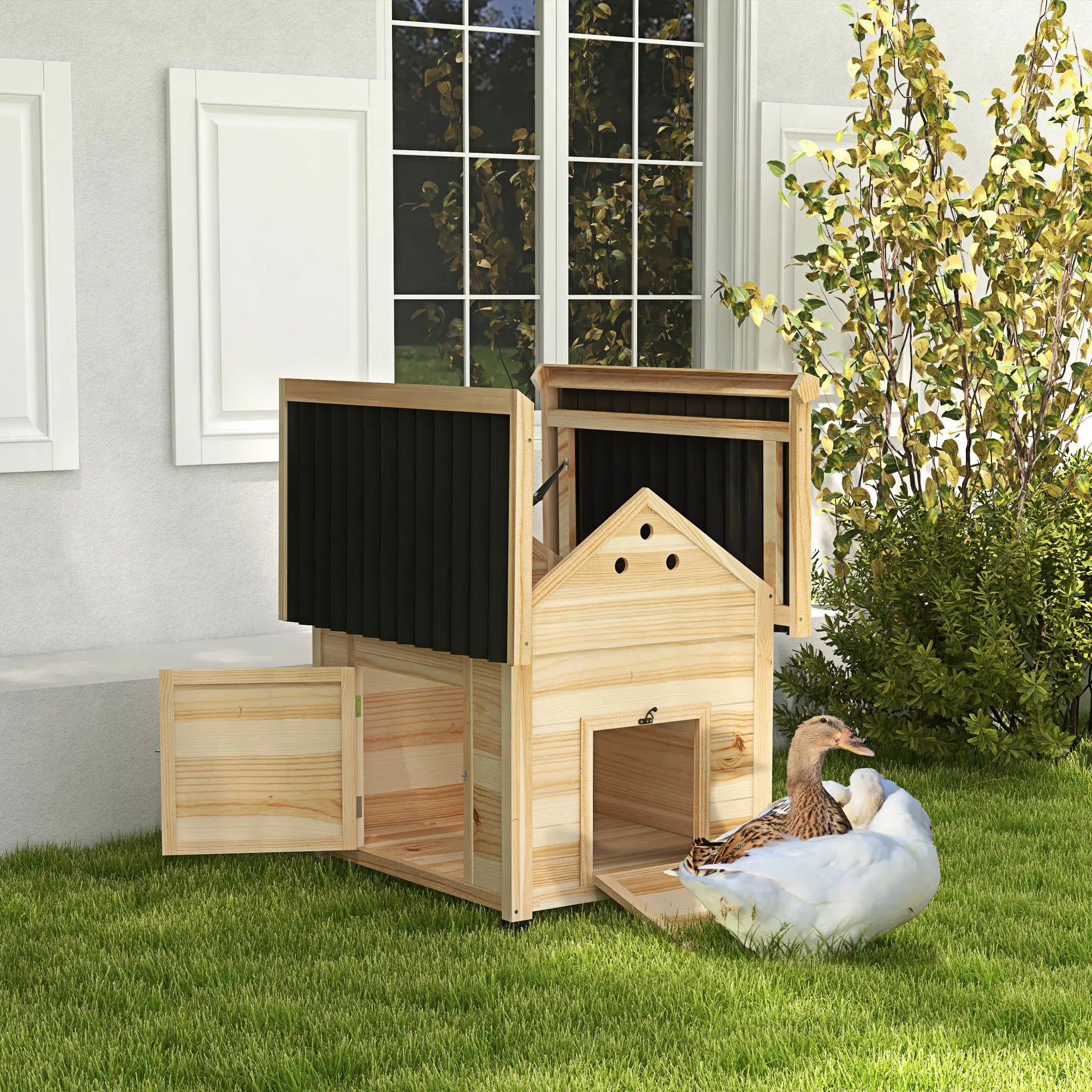 Wooden Duck Coop With Openable Roof, Double Doors, Natural Wood Chicken Coops at Gallery Canada