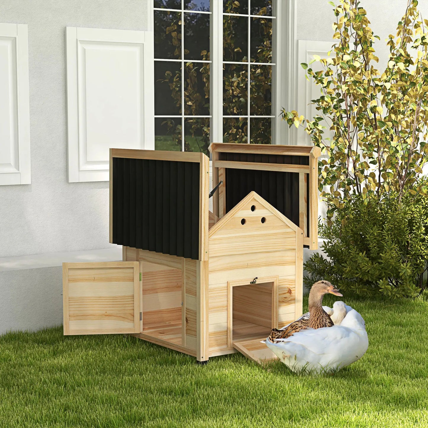 Wooden Duck Coop With Openable Roof, Double Doors, Natural Wood Chicken Coops at Gallery Canada