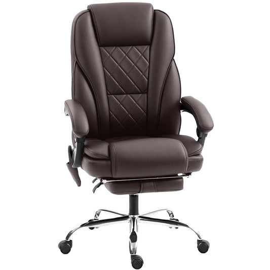 Fauteuil de Massage de Bureau, Chaise d'Ordinateur Inclinable, Hauteur Réglable, Repose-Pieds, Brun Foncé