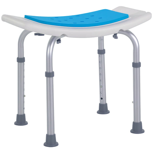 Adjustable Shower Chair, 20.5"W Aluminum, EVA Padded Seat for Seniors Bath Chairs Blue, White, Silver at Gallery Canada