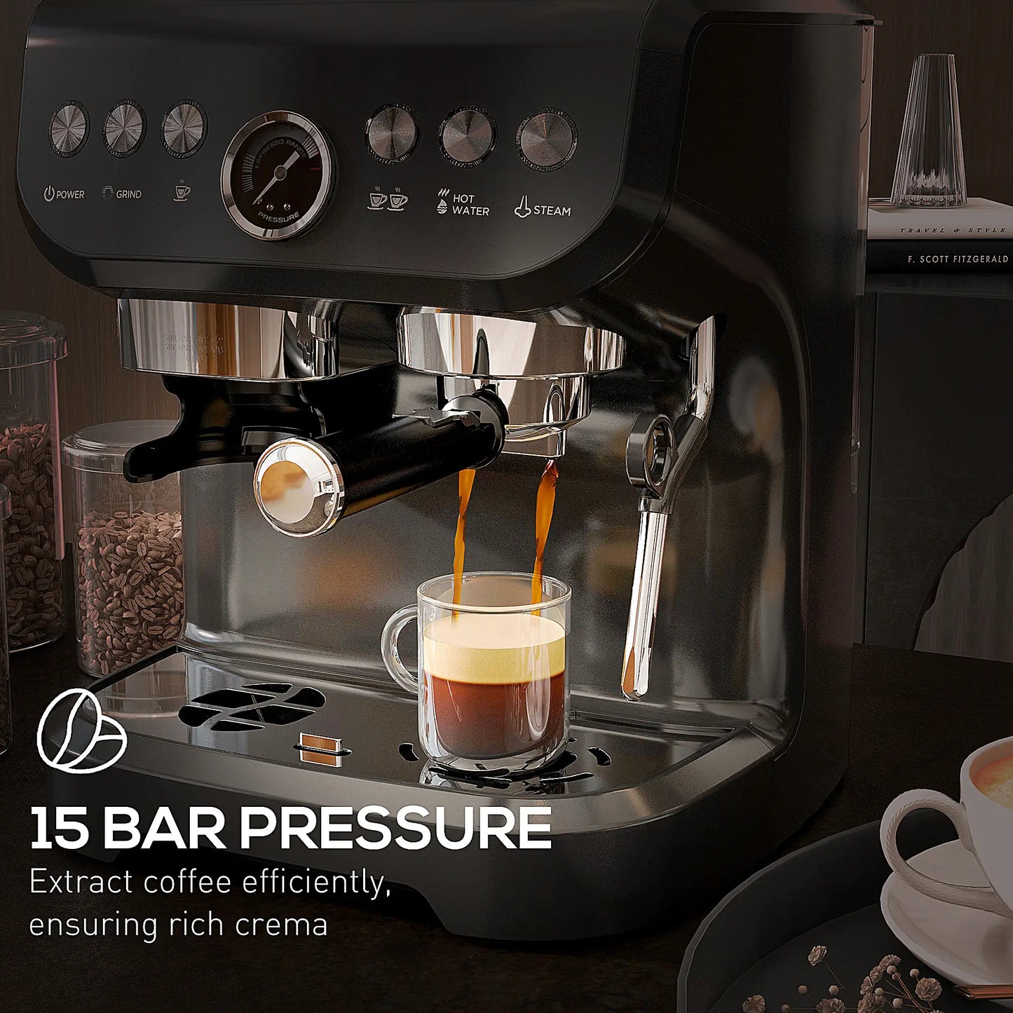 15 Bar Espresso Machine With Milk Frother & Grinder Small Kitchen Appliances at Gallery Canada