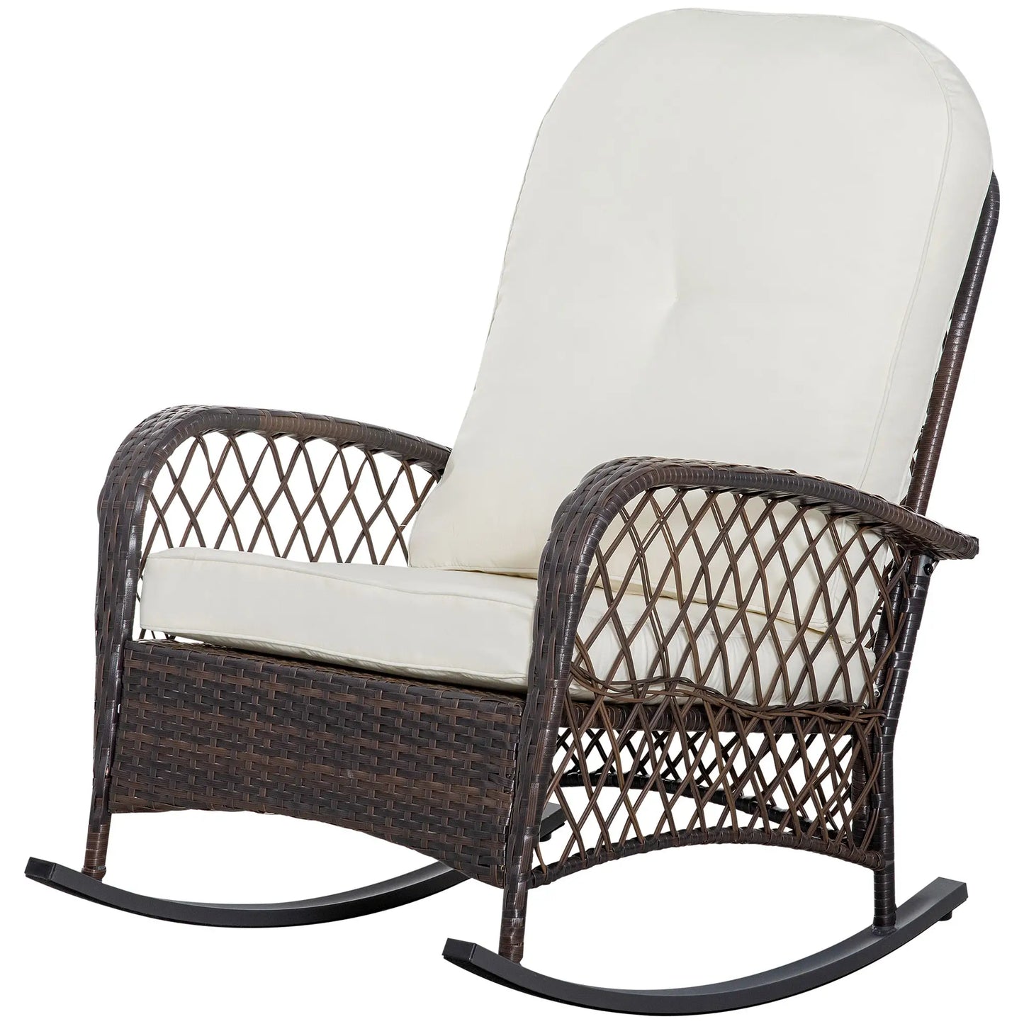 Rattan Rocking Chair, Outdoor Wicker Patio Furniture with Cushions, Cream White Outdoor Rocking Chairs at Gallery Canada