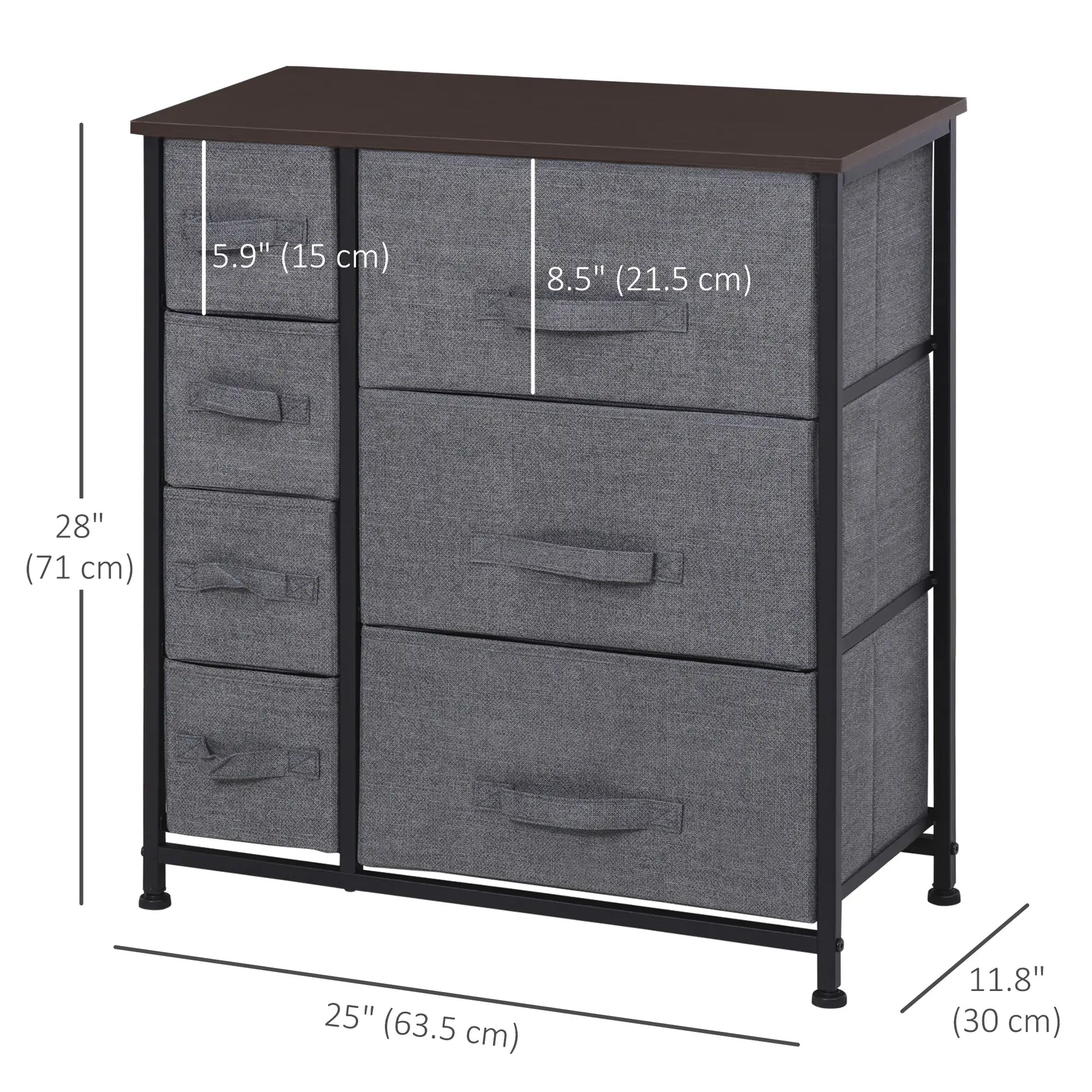 7 Drawer Dresser, Metal Frame, Fabric, Dark Grey Storage Cabinets at Gallery Canada