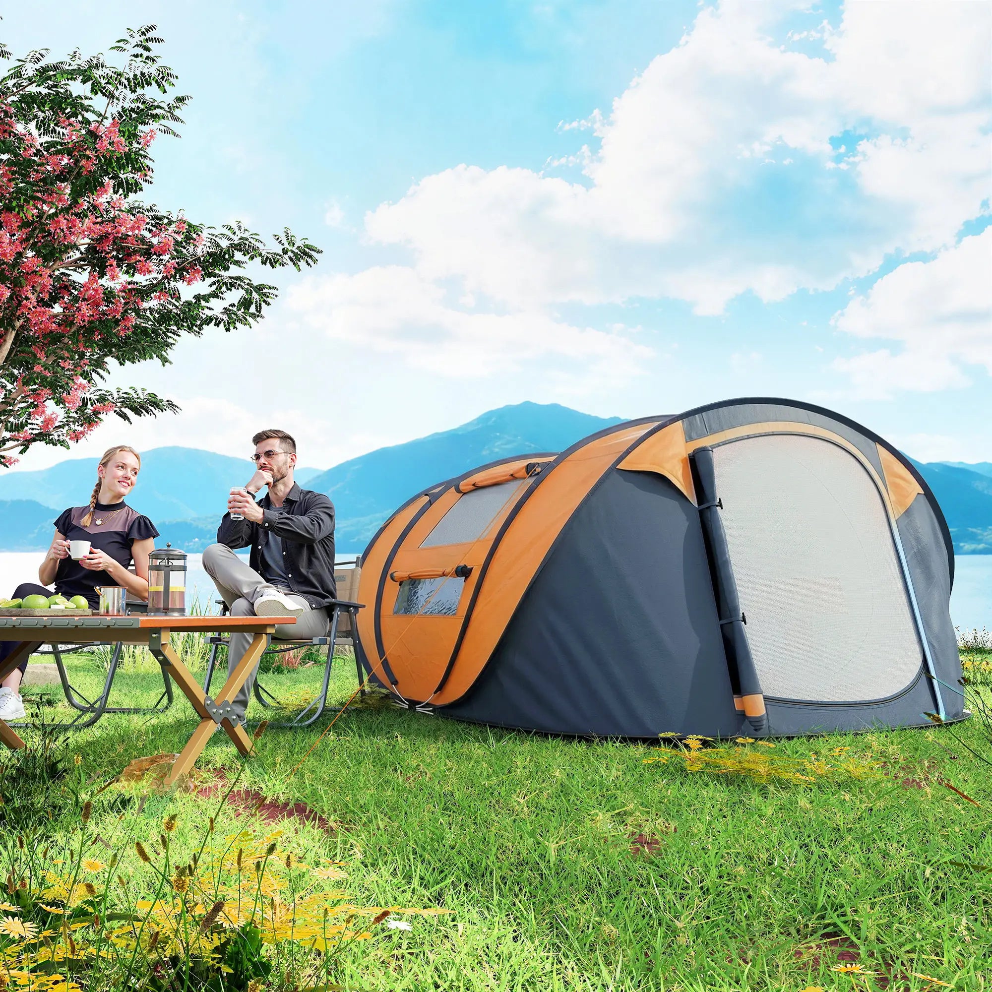 4 Person Pop Up Tent, Automatic Setup, Orange Camping Tents at Gallery Canada