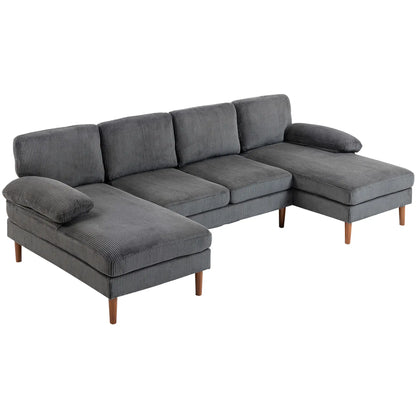 U Shape Couch with Double Chaise, Modern 4 Seater Sofa, Dark Grey 3-Seater Sofas Dark Grey, Brown at Gallery Canada