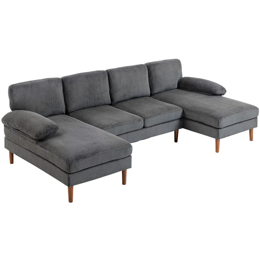U Shape Couch with Double Chaise, Modern 4 Seater Sofa, Dark Grey 3-Seater Sofas Dark Grey, Brown at Gallery Canada
