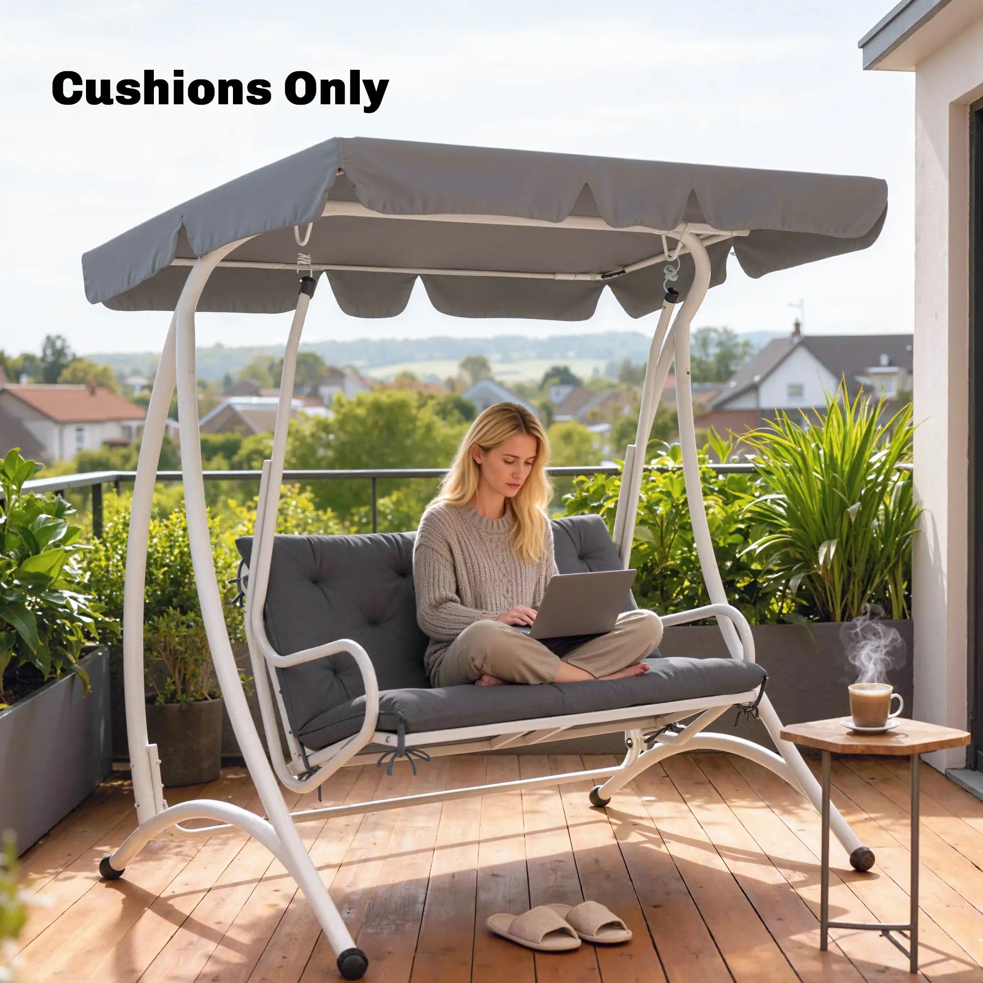 Porch Swing Cushion With Backrest, 2 Seater, Dark Grey, 39.4