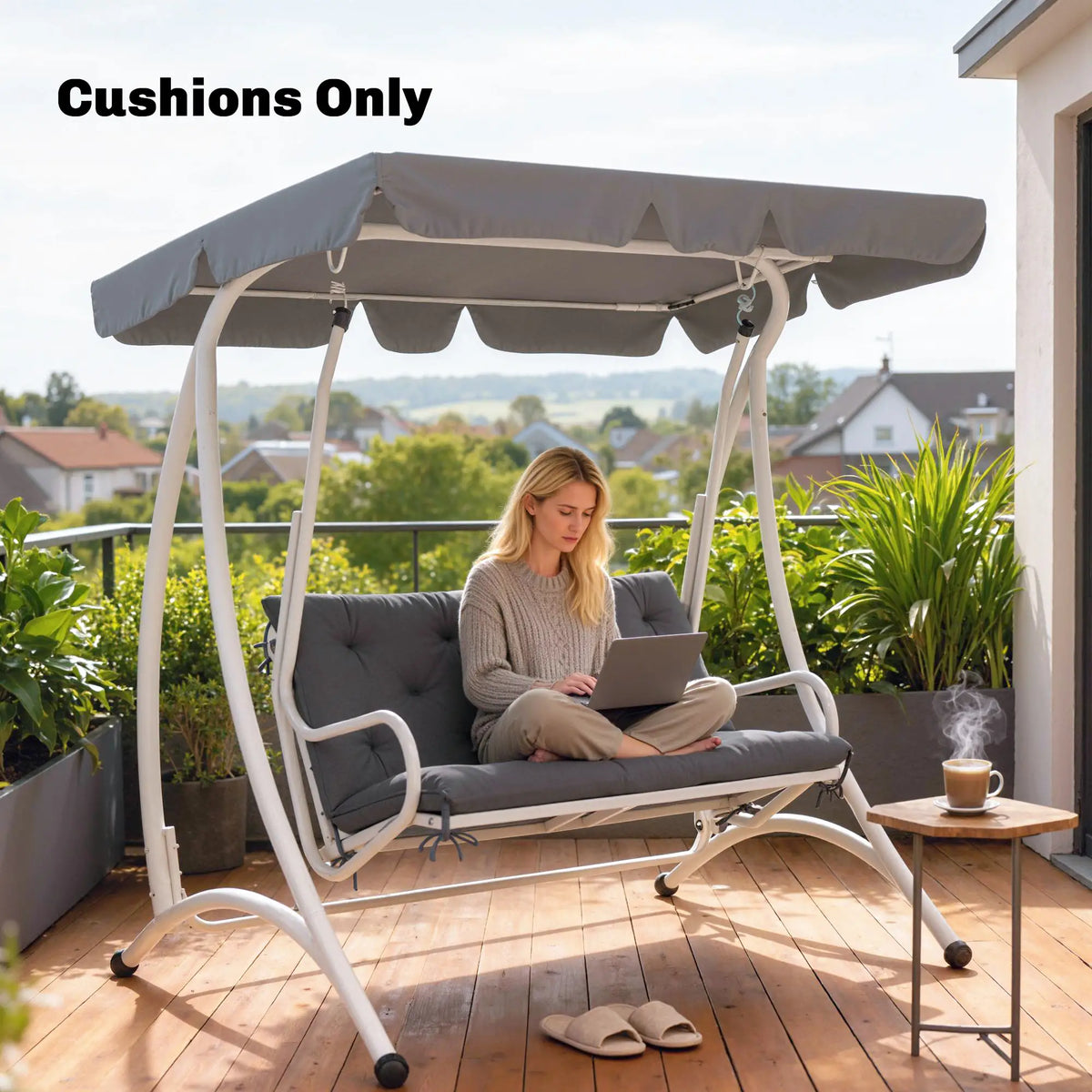 Porch Swing Cushion With Backrest, 2 Seater, Dark Grey, 39.4" x 38.6", dark grey Patio Chair Cushions at Gallery Canada