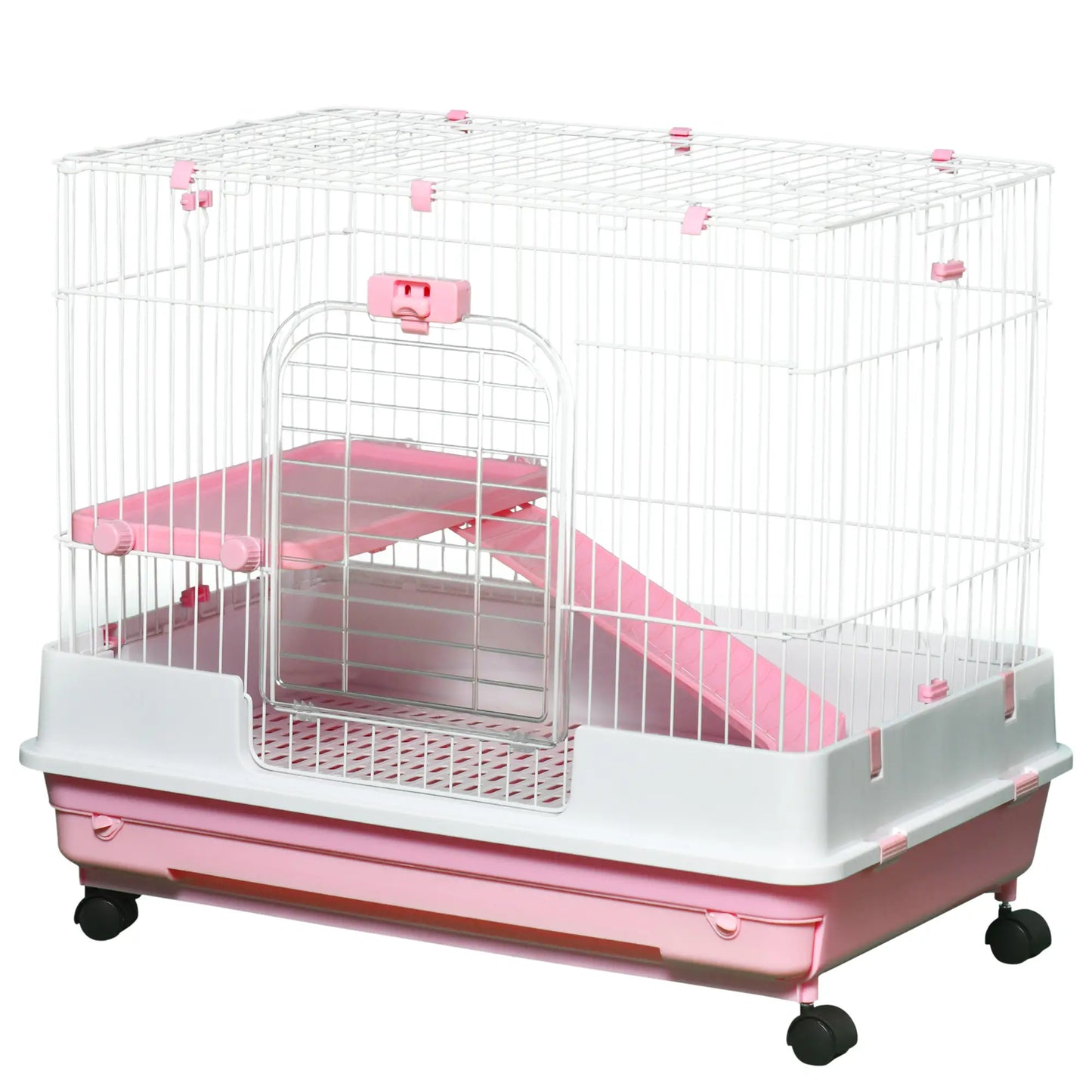 32"L 2-Level Small Animal Cage, Universal Lockable Wheels, Pink Houses & Habitats Pink and White at Gallery Canada
