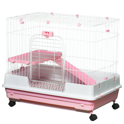 32"L 2-Level Small Animal Cage, Universal Lockable Wheels, Pink Houses & Habitats Pink and White at Gallery Canada
