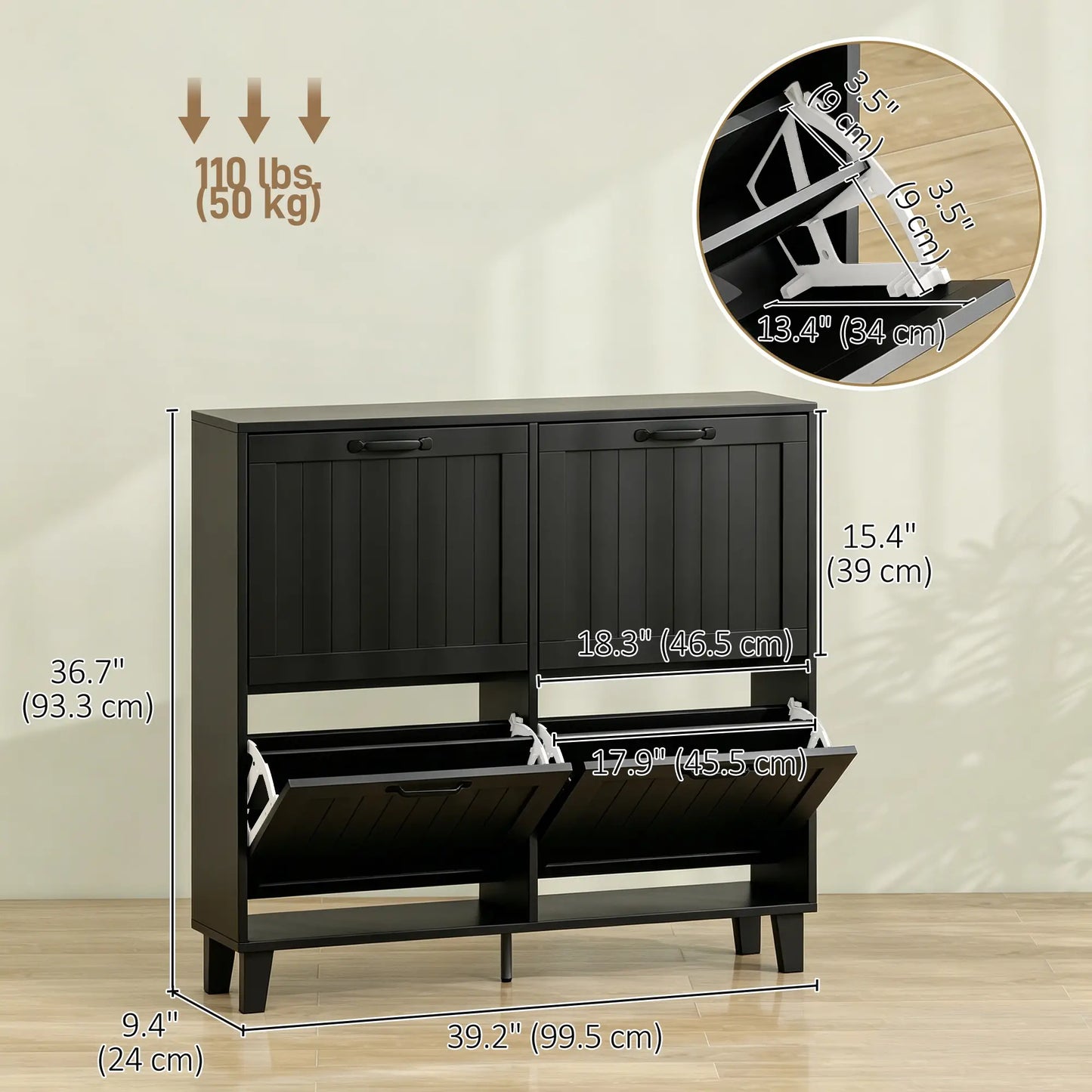 Shoe Cabinet with 4 Flip Drawers, Freestanding Narrow Shoe Storage Cabinet with Adjustable Shelves, Open Back, Black Shoe Storage Cabinets & Racks at Gallery Canada