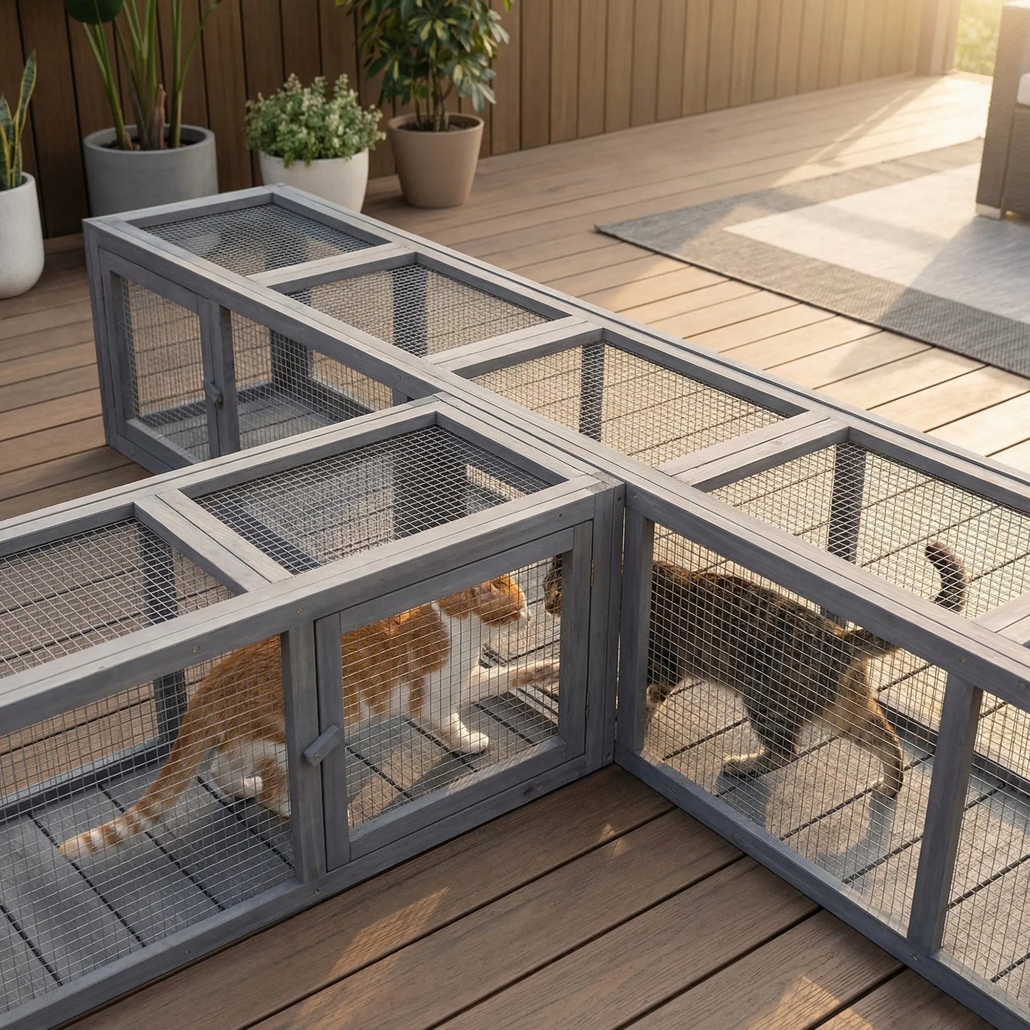 79" Long Cat Tunnel, L-Shape, Extendable, Removable Door, Dark Grey Outdoor Cat Enclosures at Gallery Canada