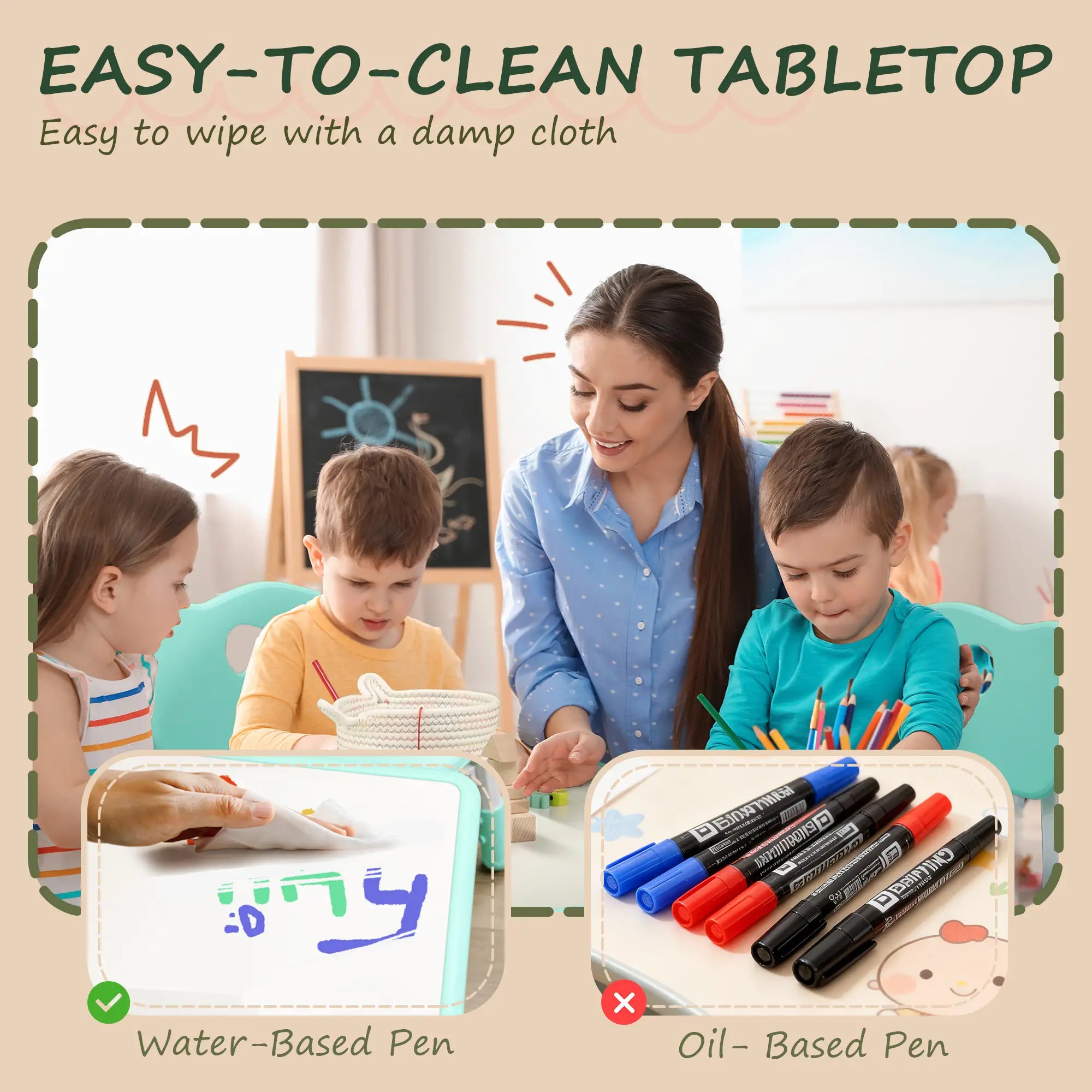 Kids Table and Chair Set, 4 Chairs, Adjustable Height, 1.5 - 5 Years, Green Kids Table Sets at Gallery Canada