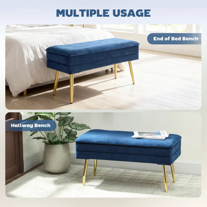 31" Velvet Storage Ottoman, Bed Bench With Steel Legs, Foot Stool, Velvet Storage Ottomans & Benches at Gallery Canada
