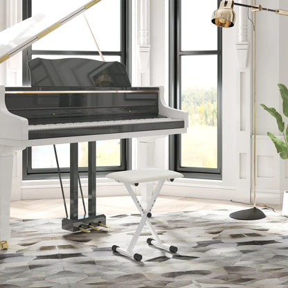 Adjustable Piano Bench, X-Style Folding Piano Stool with Padded Seat, Non-Slip Rubber Feet, Keyboard Chair, White