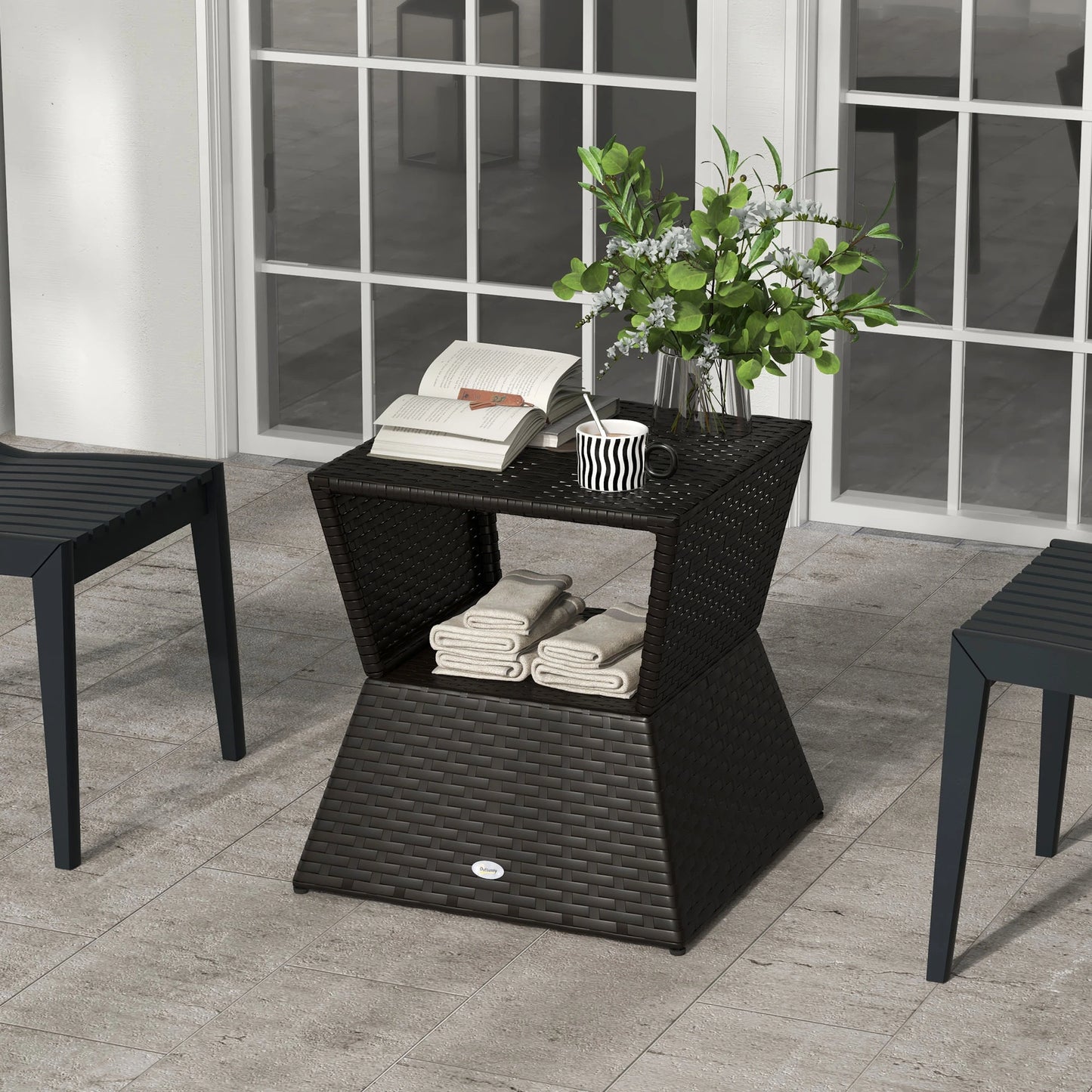 Outdoor Rattan Coffee Table, Garden Side Table w/ Umbrella Hole, Dark Coffee Patio Side Tables at Gallery Canada