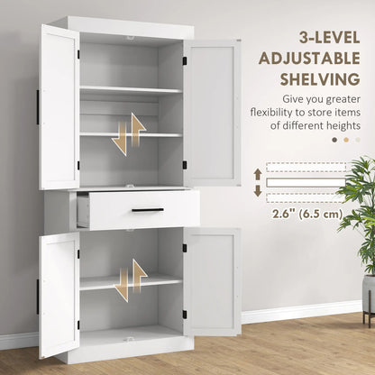 72" Kitchen Storage Cabinet, Farmhouse Pantry, 4 Barn Doors, Drawer, Adjustable Shelves, White Kitchen Pantry Cabinets at Gallery Canada