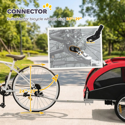 2 In 1 Dog Bike Trailer, Foldable Pet Stroller, Red