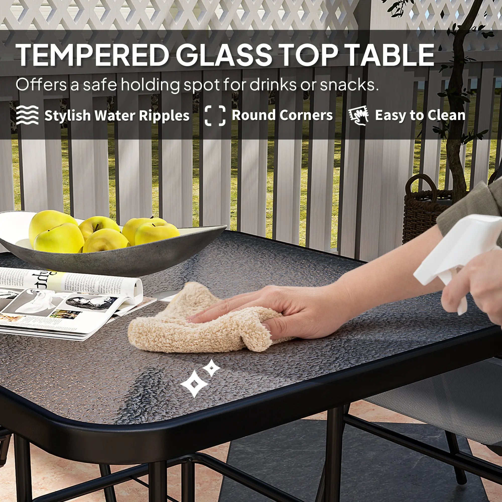 5-Piece Outdoor Dining Set, Glass Top Table, 4 Mesh Chairs, Grey Outdoor Dining Sets at Gallery Canada