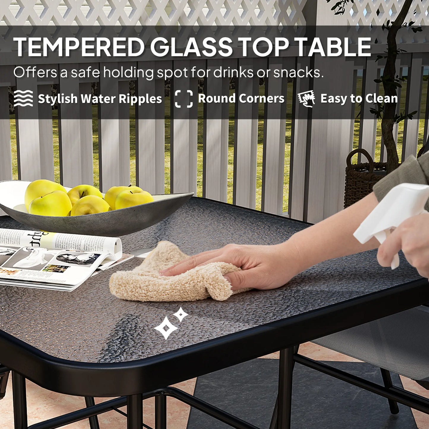 5-Piece Outdoor Dining Set, Glass Top Table, 4 Mesh Chairs, Grey Outdoor Dining Sets at Gallery Canada