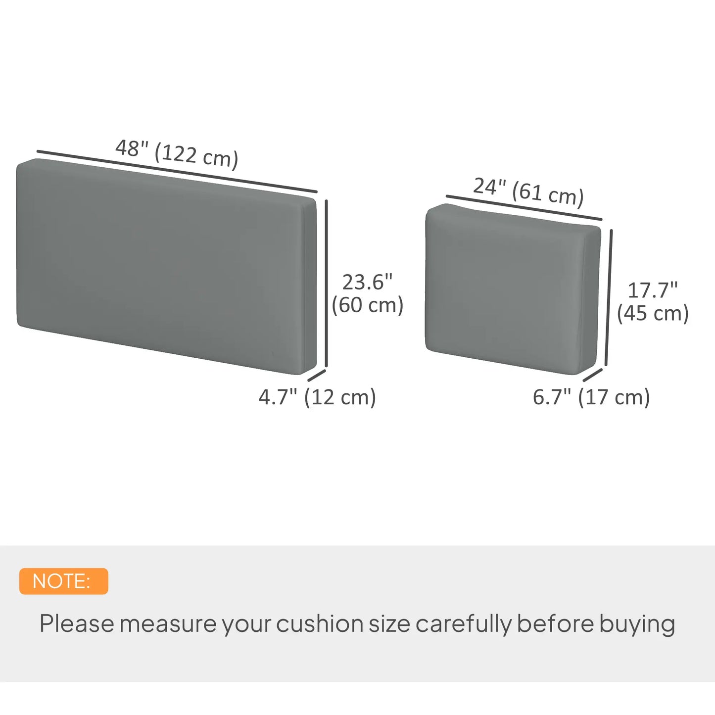 2 Seater 5" Thick Outdoor Seat Cushions, 7" Backrest, Light Grey Patio Chair Cushions at Gallery Canada
