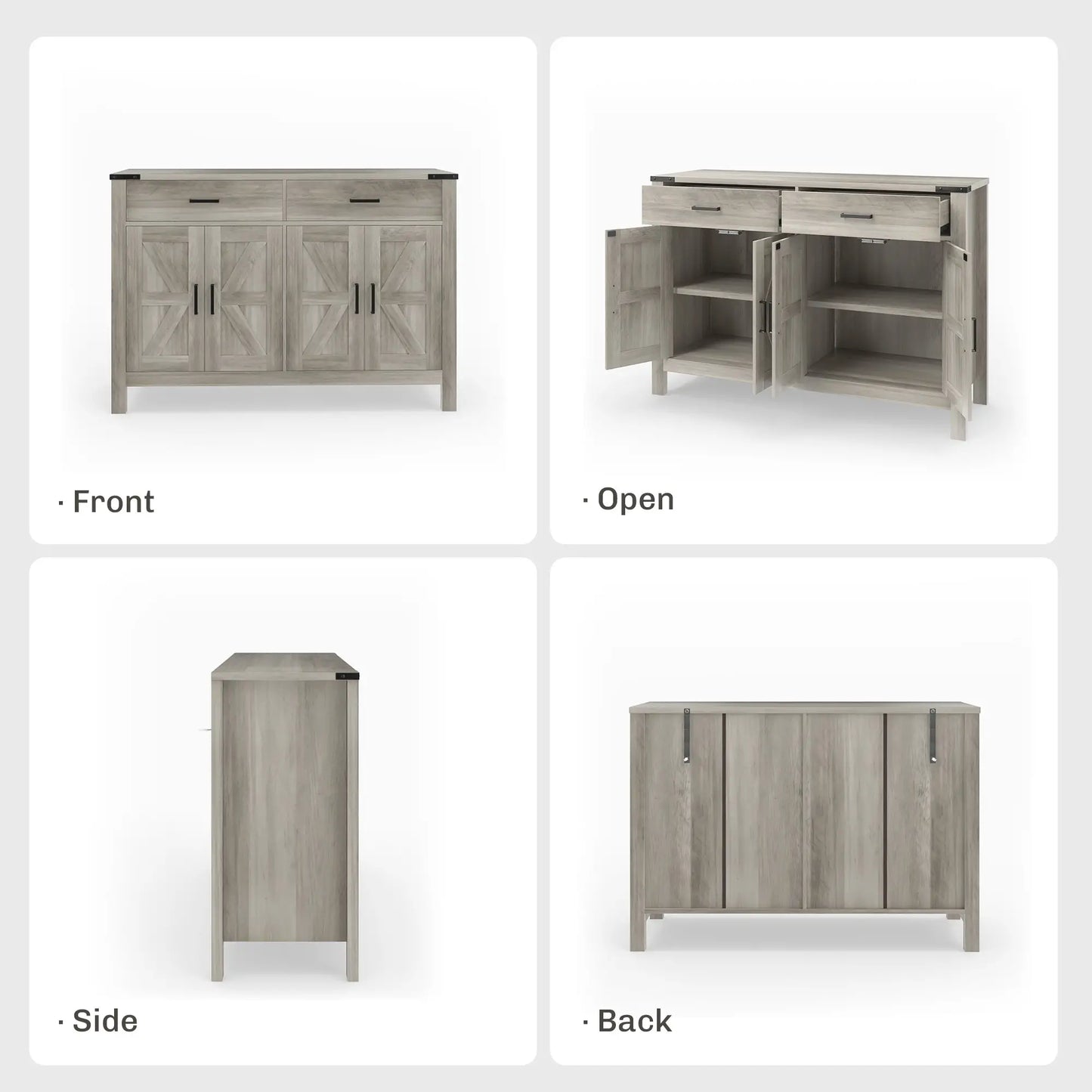 Farmhouse Buffet Cabinet, 2 Drawers, 2 Cabinets, Adjustable Shelves, Grey Bar Cabinets at Gallery Canada