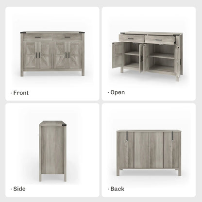 Farmhouse Buffet Cabinet, 2 Drawers, 2 Cabinets, Adjustable Shelves, Grey Bar Cabinets at Gallery Canada