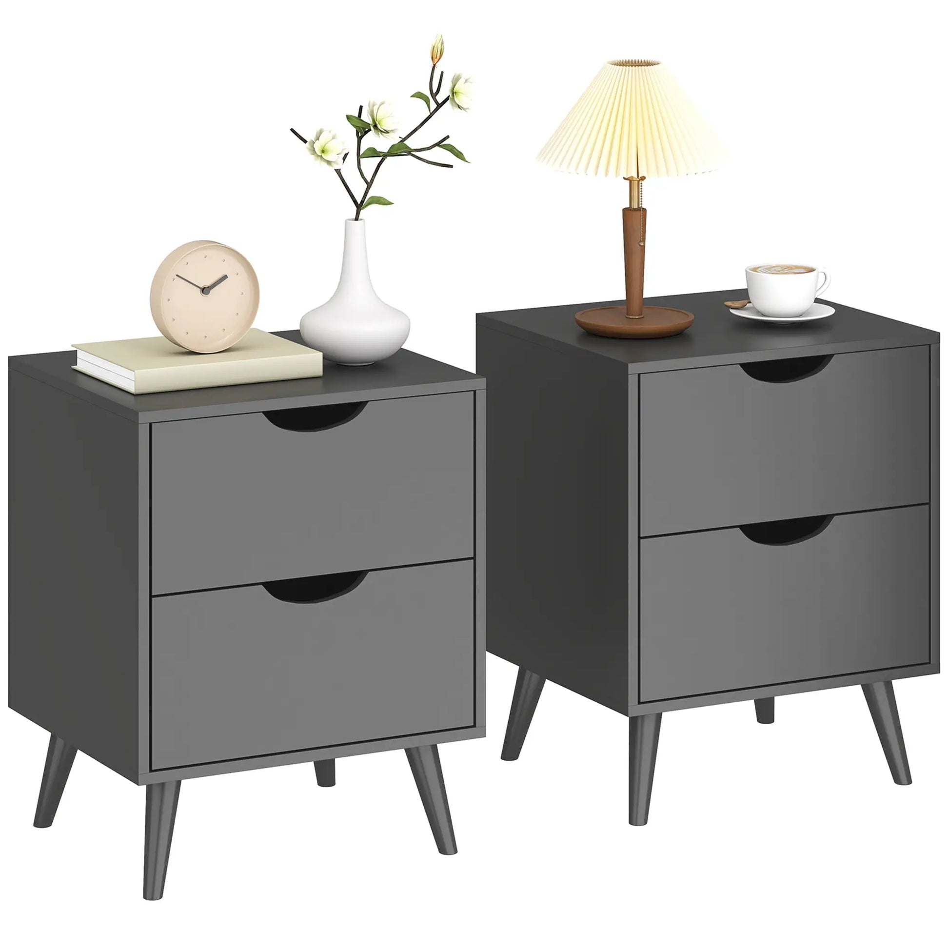 Modern Bedside Table Set Of 2, 2 Drawers, Pine Wood Legs, Black Bedside Tables at Gallery Canada