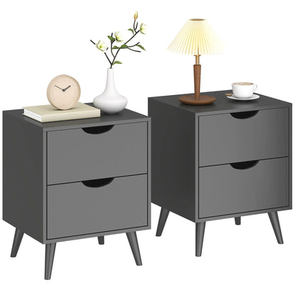 Modern Bedside Table Set Of 2, 2 Drawers, Pine Wood Legs, Black Bedside Tables at Gallery Canada