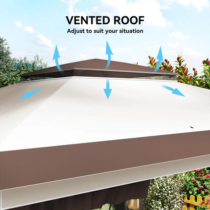 12' x 12' Pop Up Canopy, Sun Shade Tent, Mesh Sidewalls, Beige, Dark Brown Pop Up Canopies at Gallery Canada