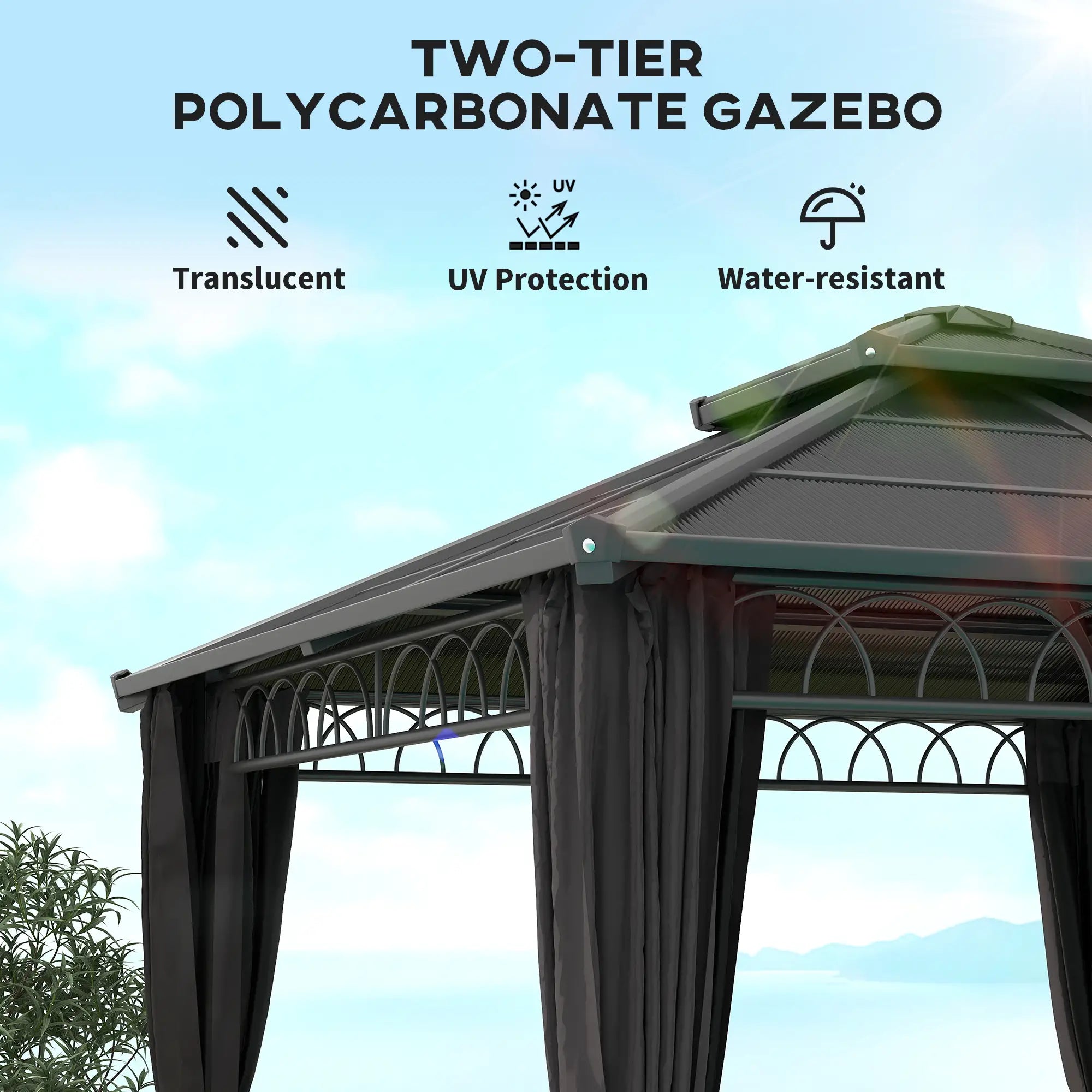 9' x 10' Hardtop Gazebo With Steel Frame, Nettings, Curtains, Black Gazebos at Gallery Canada