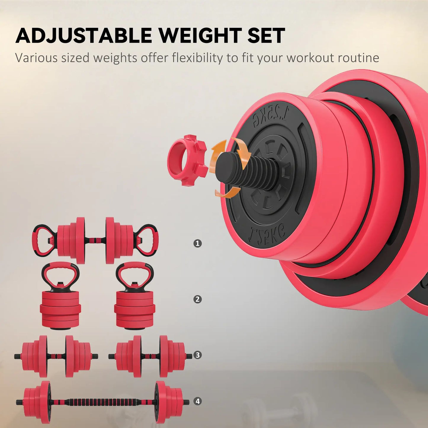 88lbs 4-in-1 Adjustable Dumbbell Set, Barbell, Kettlebell, Push Up Stand, Red Dumbbells & Barbells at Gallery Canada