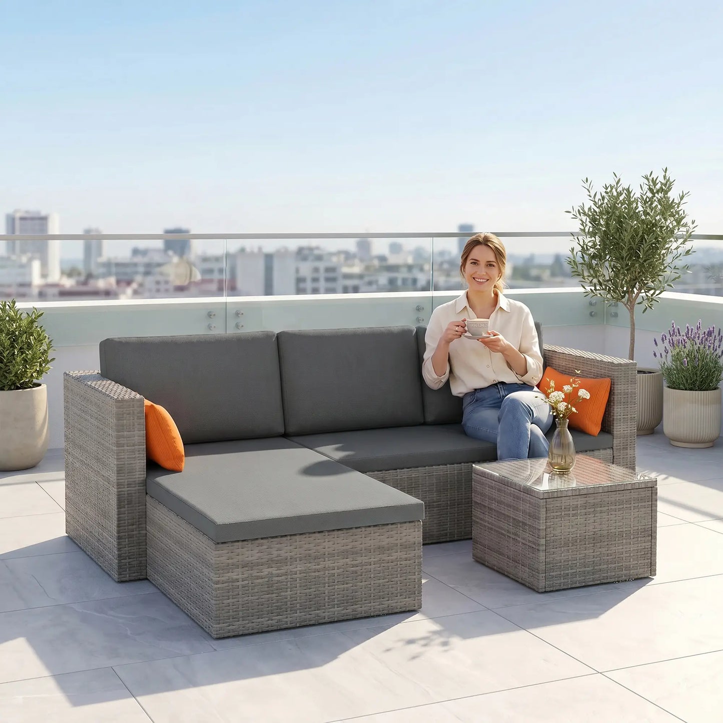 3-Piece Patio Furniture Set, Sectional Sofa, Wicker Chair, Grey Patio Furniture Sets at Gallery Canada