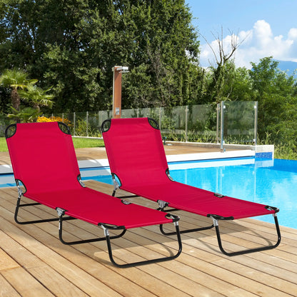 Set of 2 Folding Outdoor Lounge Chairs, Reclining Breathable Mesh, Red Lounger Chairs at Gallery Canada