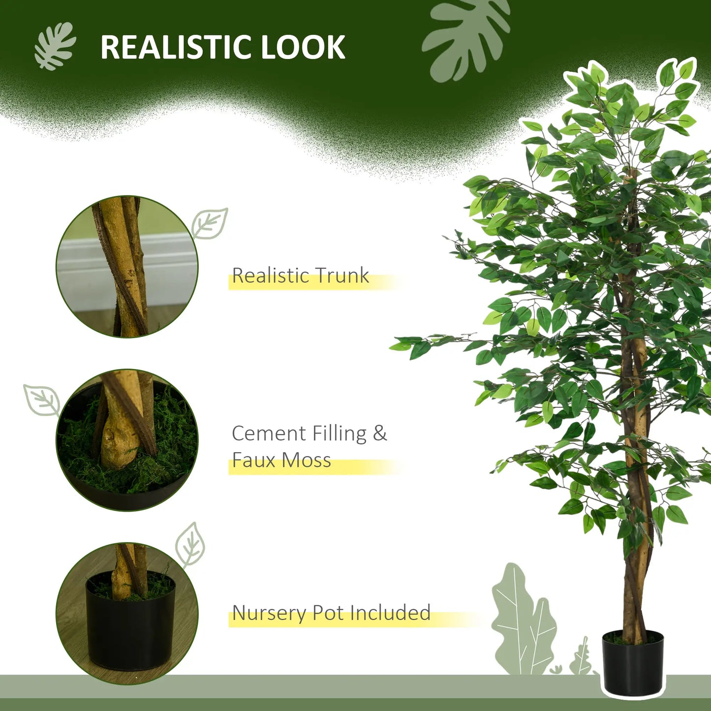 5ft Artificial Ficus Tree, Indoor Fake Plant With Pot Artificial Trees at Gallery Canada