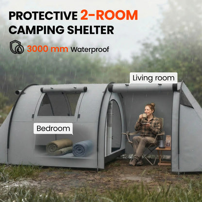 3-4 Person 2 Room Camping Tent 3000mm Waterproof, Grey Camping Tents at Gallery Canada