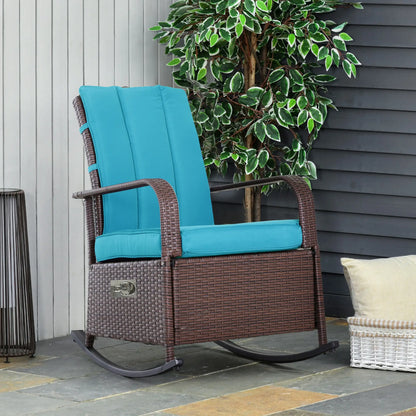 Outdoor Wicker Rocking Chair, PE Rattan Recliner with Cushion, Adjustable Footrest, Turquoise Outdoor Rocking Chairs at Gallery Canada