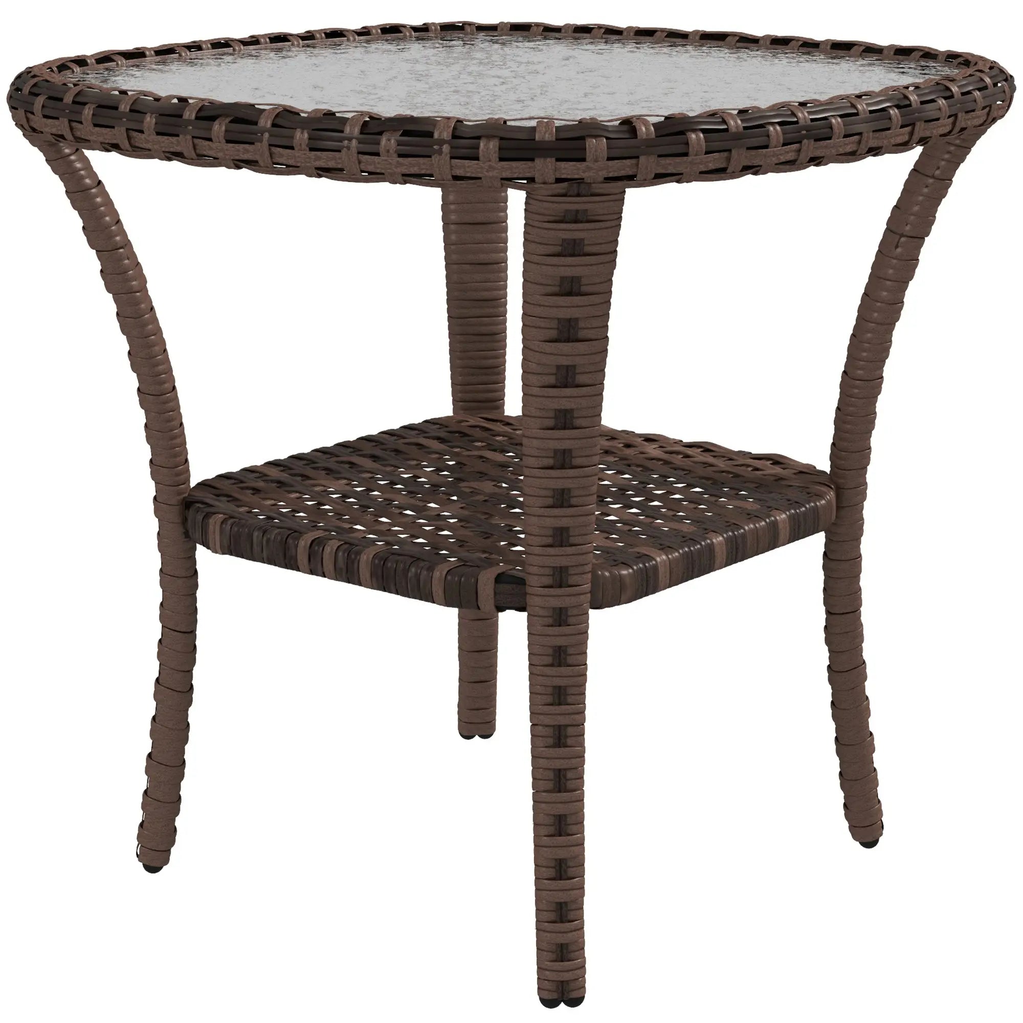 Outdoor Coffee Table With Storage Shelf, Wicker Side Table, Water-Ripple Glass Top, Mix Brown Patio Side Tables Mixed-Brown, Transparent at Gallery Canada