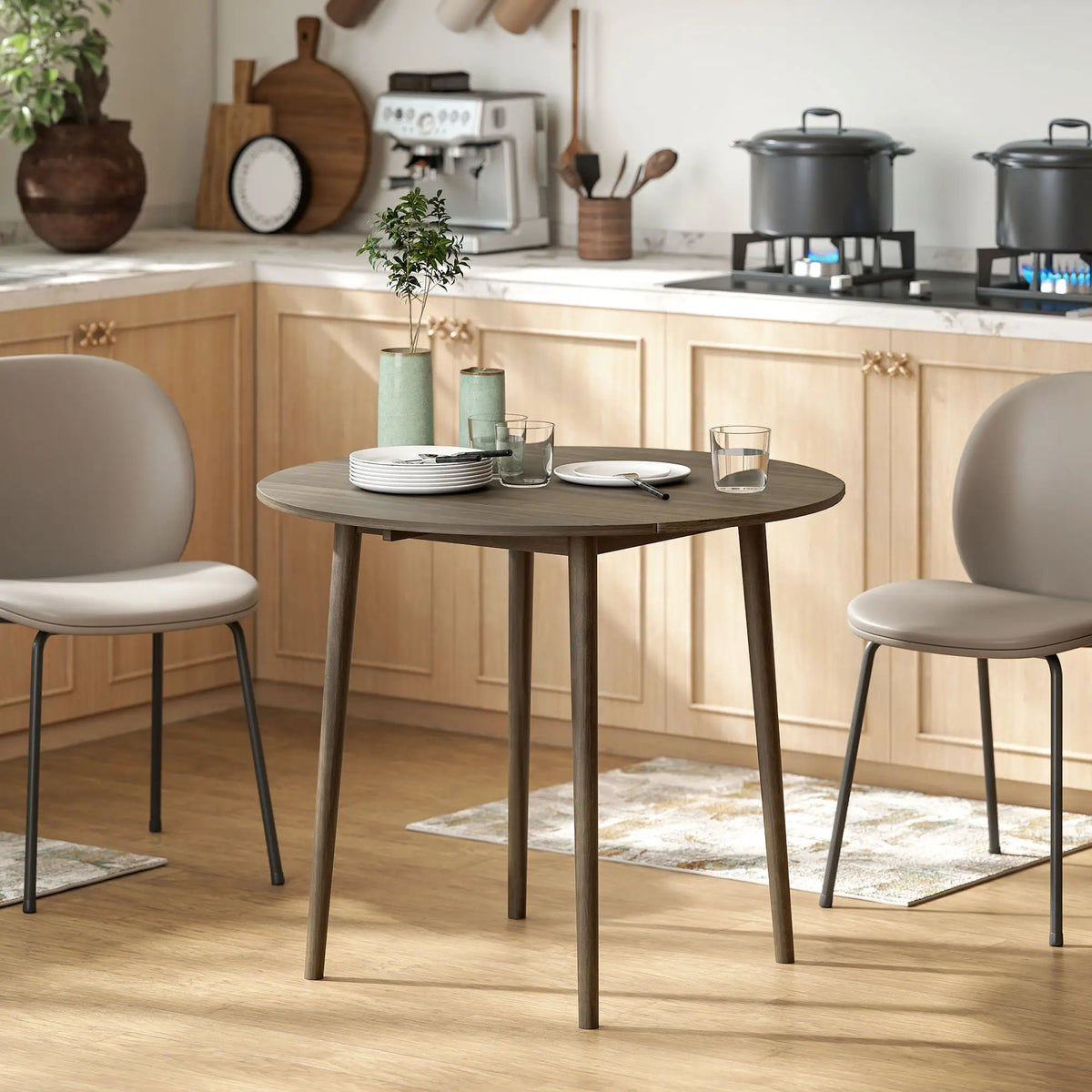 Round Folding Dining Table, Drop Leaf Kitchen Table, Distressed Grey, Wood Legs, Grey Bar Tables & Dining Tables at Gallery Canada