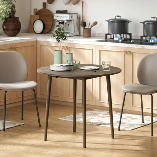 Round Folding Dining Table, Drop Leaf Kitchen Table, Distressed Grey, Wood Legs, Grey