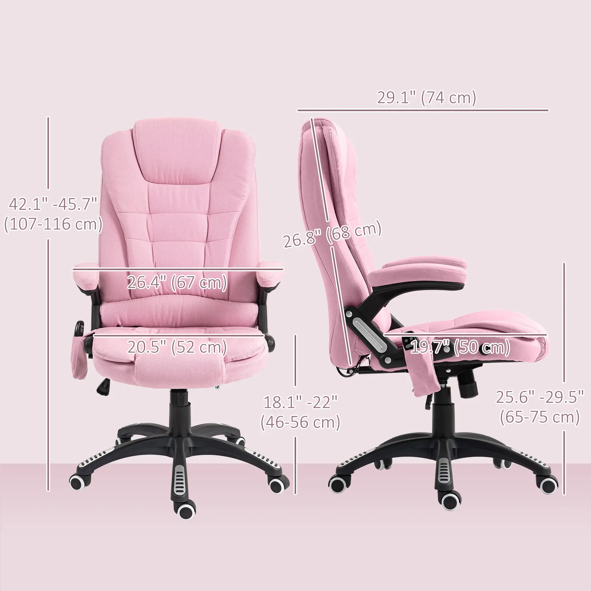 6 Point Vibrating Massage Chair, High Back Executive, Reclining, Swivel Wheels, Pink Massage Chairs at Gallery Canada