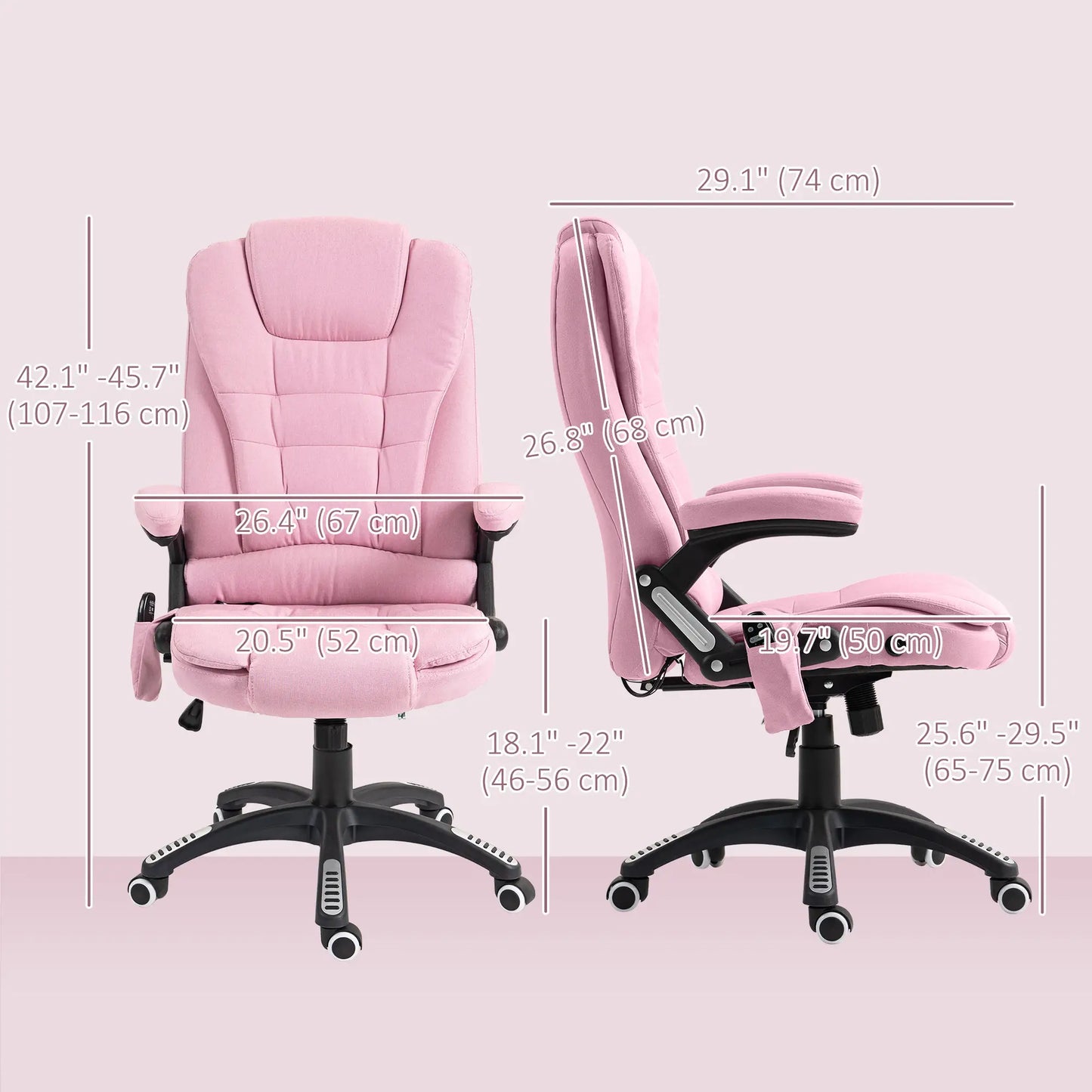 6 Point Vibrating Massage Chair, High Back Executive, Reclining, Swivel Wheels, Pink Massage Chairs at Gallery Canada