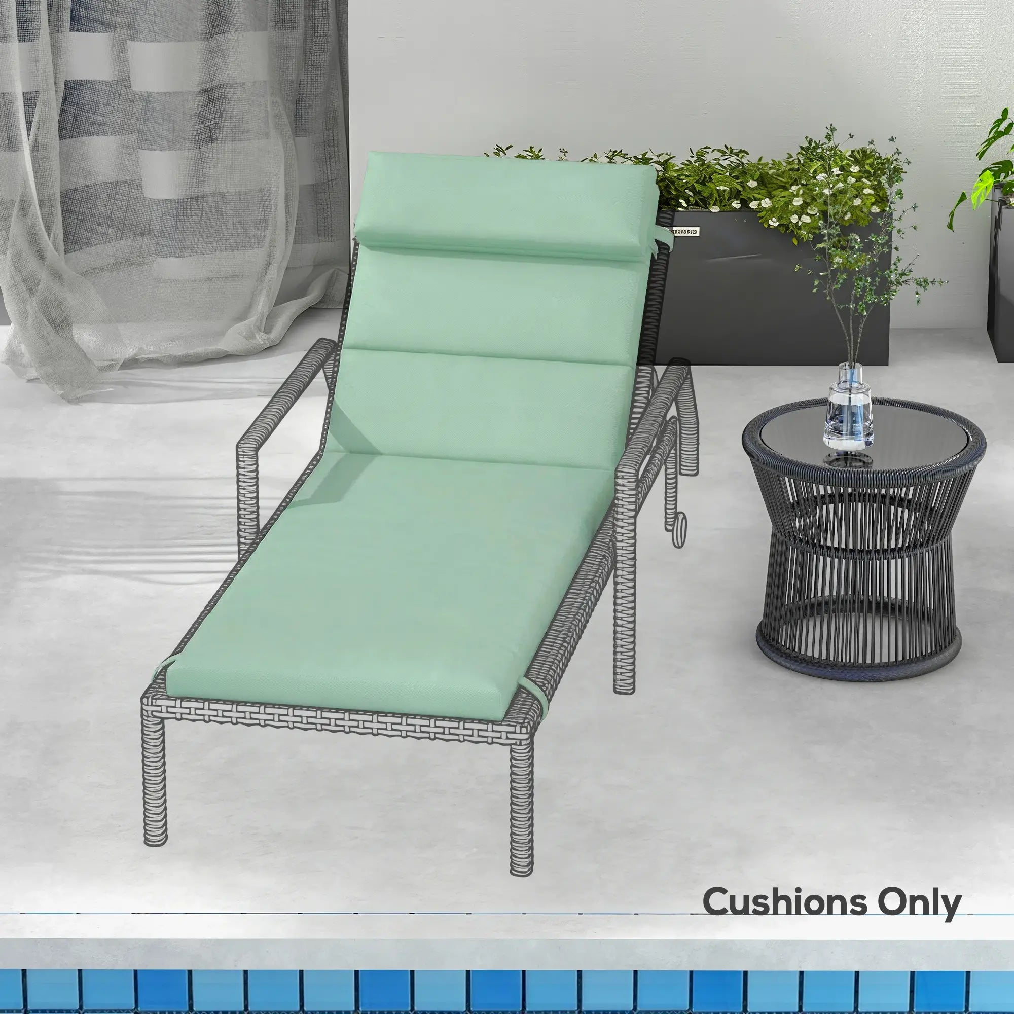 Patio Chaise Lounge Chair Cushion, With Headrest And Ties, Green Patio Chair Cushions at Gallery Canada