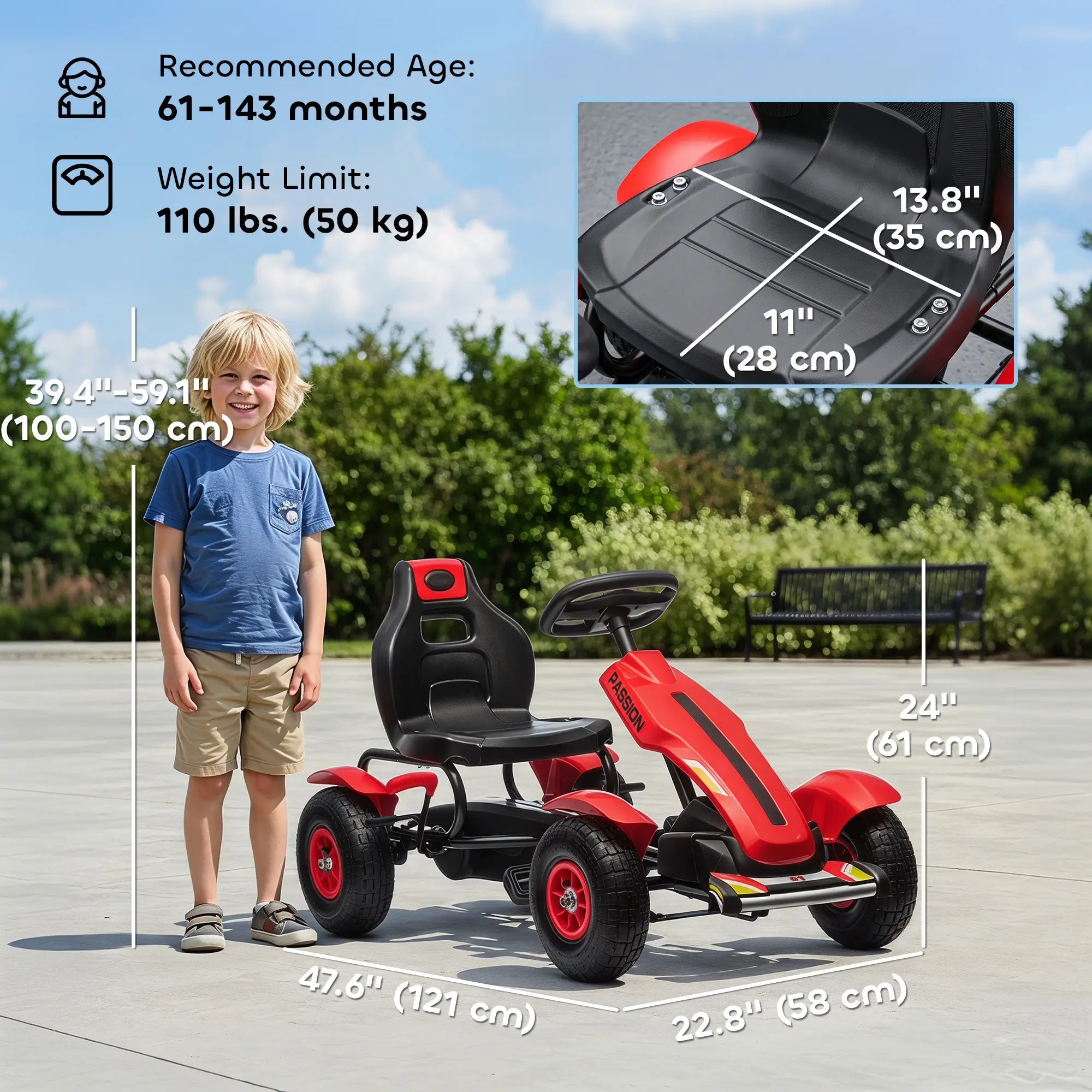 Kids Pedal Go Kart, Adjustable Bucket, Handbrake, 4 Rubber Wheels, Red Pedal Go Karts for Kids at Gallery Canada