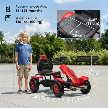 Kids Pedal Go Kart, Adjustable Bucket, Handbrake, 4 Rubber Wheels, Red Pedal Go Karts for Kids at Gallery Canada