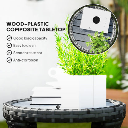 18" Wicker Outdoor Coffee Table, 2-Tier Storage, Composite Wood Top, Grey Patio Side Tables at Gallery Canada