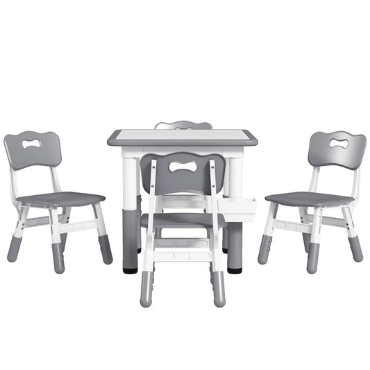 5 Pcs Toddler Table and Chair Set, Adjustable Height, Grey Kids Table Sets Grey at Gallery Canada